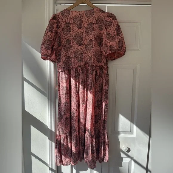 Universal Thread Coral Pink Paisley Print Puff Sleeve Midi Dress - Picture 6 of 6